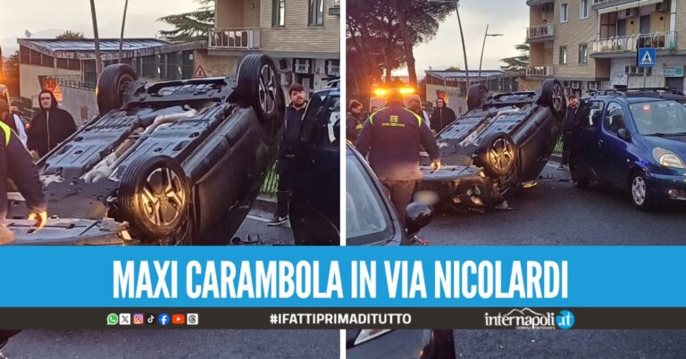 Incidente ai Colli Aminei, si ribalta con l'auto e si schianta contro i veicoli in sosta
