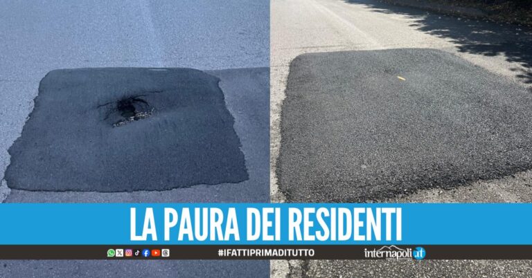 Giugliano, nuove crepe nell'asfalto in via S. Caterina da Siena