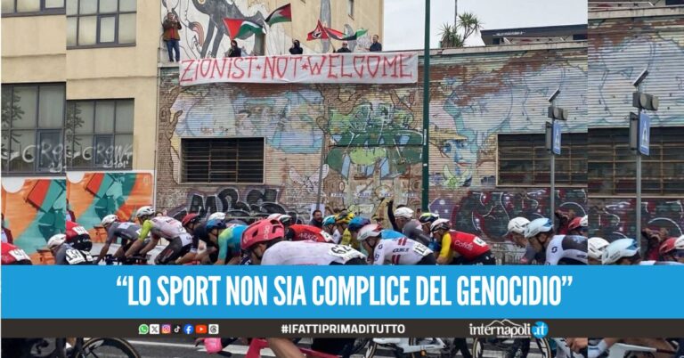Giro d’Italia a Napoli, protesta pro-Palestina contro la squadra israeliana