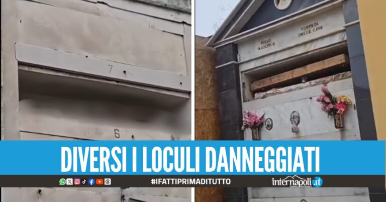 Orrore e degrado al cimitero di Afragola, lapidi spaccate e ossa esposte in bella vista
