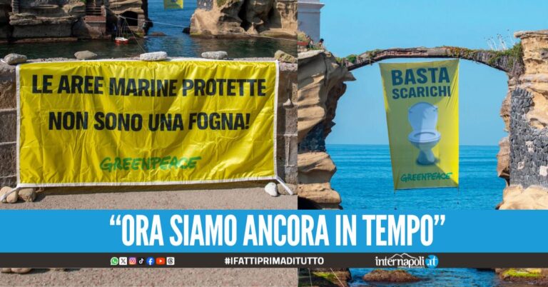 Striscione alla Gaiola, la protesta di Greenpeace: "Basta scarichi in mare"