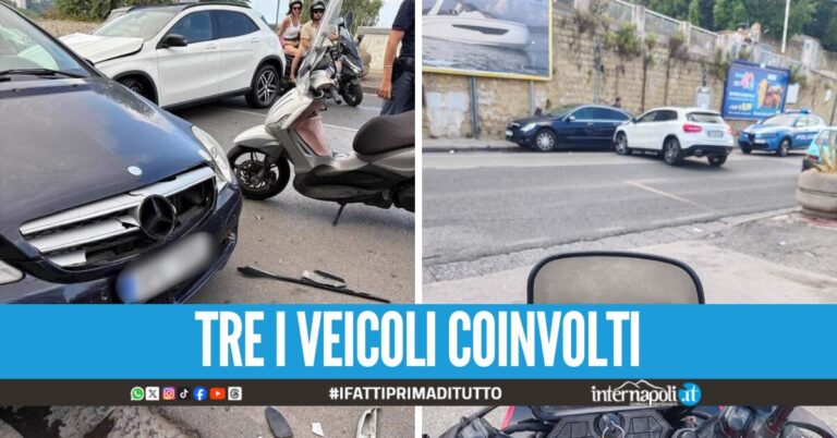 Ancora un incidente in via Manzoni a Napoli, maxi-scontro tra auto e scooter