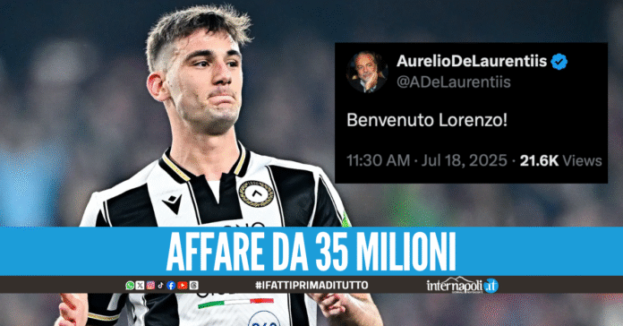 Lucca è un nuovo attaccante del Napoli, il tweet di ADL: Benvenuto Lorenzo!