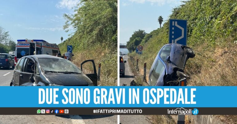 Violento scontro tra due auto sulla Domitiana verso Lago Patria, quattro feriti