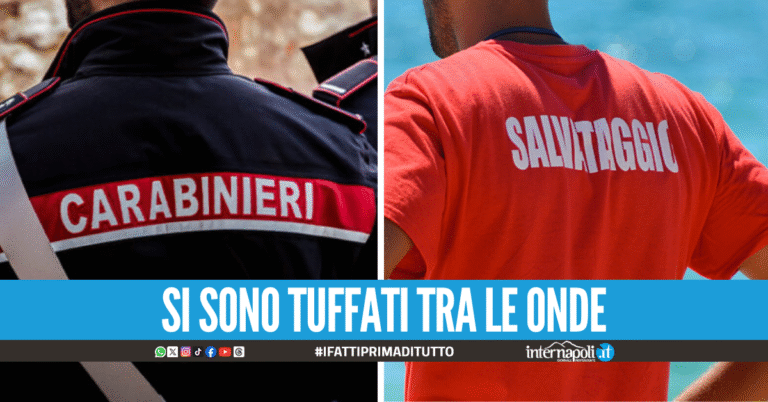 Mondragone, carabiniere e figlio bagnino salvano 4 giovani in balia del mare