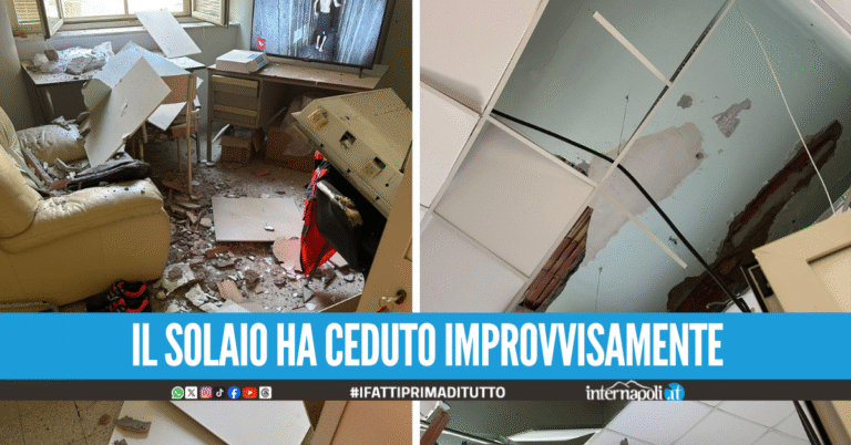 Spavento a Torre Annunziata, crolla soffitto della stanza del medico del 118