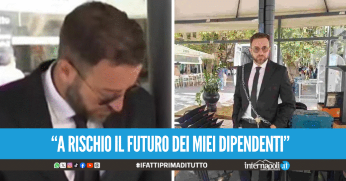 Gli sequestrano il dehors e il proprietario del locale al Vomero si incatena: 