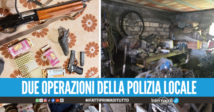 Blitz della Municipale a Napoli sotto sequestro pistole, fucili, cartucce e rifiuti