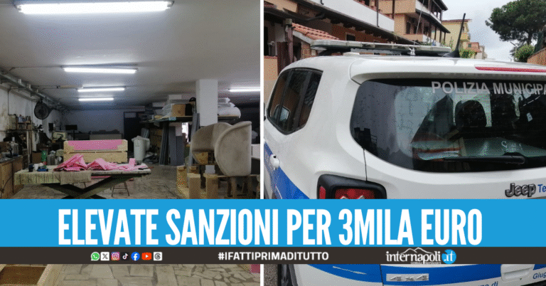 Fabbrica di divani fuorilegge a Giugliano scoperta dalla Municipale, due denunciati