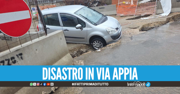 Cedimento in via Appia, auto nella voragine: caos tra Melito, Sant’Antimo e Giugliano