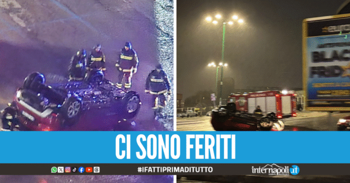 Doppio incidente a Fuorigrotta, auto si ribaltano nei pressi del Maradona