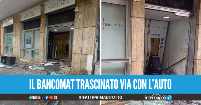 Assalto in banca a Casalnuovo, ladri trascinano via il bancomat