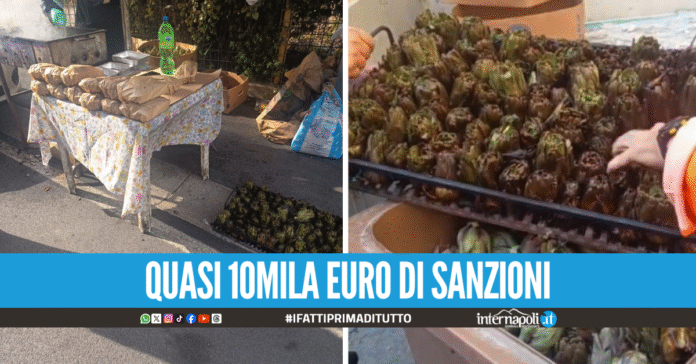 Maxi sequestro di carciofi arrostiti, blitz della Municipale fuori al cimitero a Giugliano