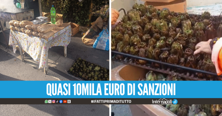 Maxi sequestro di carciofi arrostiti, blitz della Municipale fuori al cimitero a Giugliano