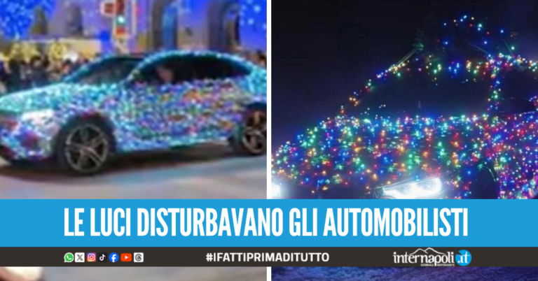 Sfreccia con l’auto addobbata di luci natalizie, fugge all’alt e si schianta contro un muro