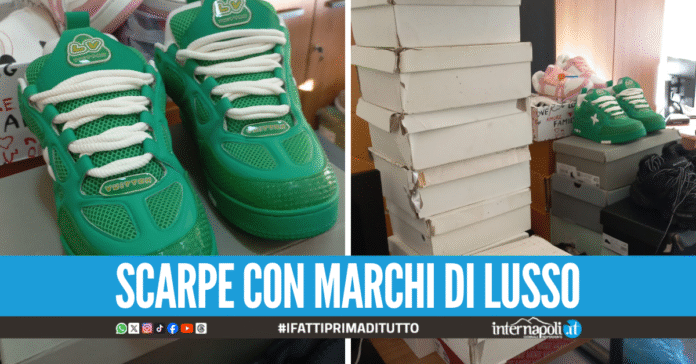 Borsoni pieni di scarpe false sequestrati a Napoli, erano spacciate per originali