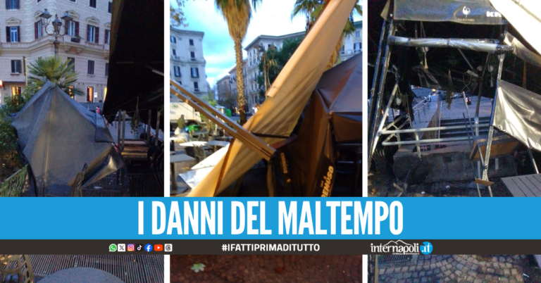 Raffiche di vento a Napoli, distrutti i gazebi di due bar a piazza Vanvitelli