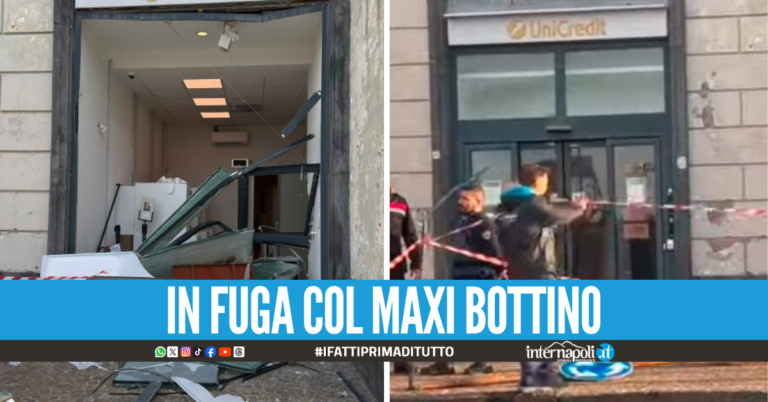 Colpo da 300mila euro in banca a Pozzuoli, l'ingresso sfondato con un'auto