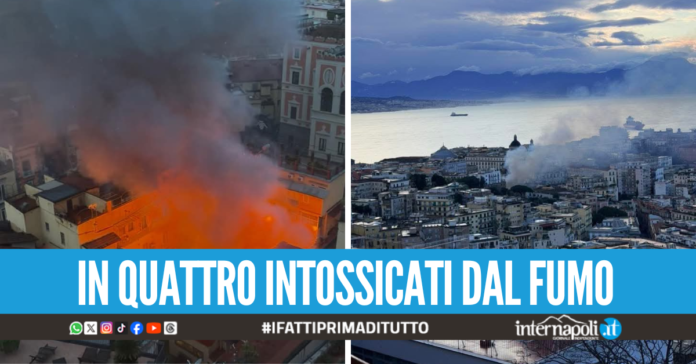 Incendio a Chiaia, in fiamme la cupola del teatro Sannazzaro