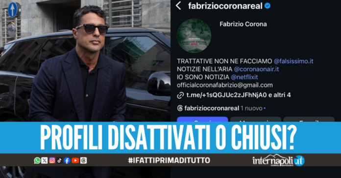 Fabrizio Corona fuori dai social, i suoi profili spariti dopo la puntata di 'Falsissimo'