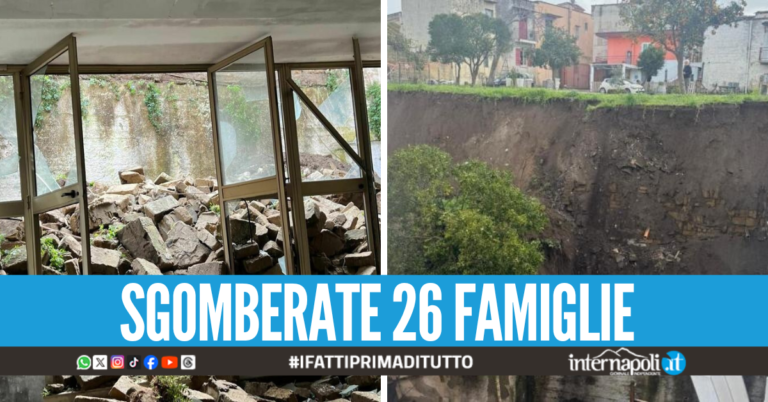 I danni del maltempo a Marano, muro di contenimento crolla sulla palazzina
