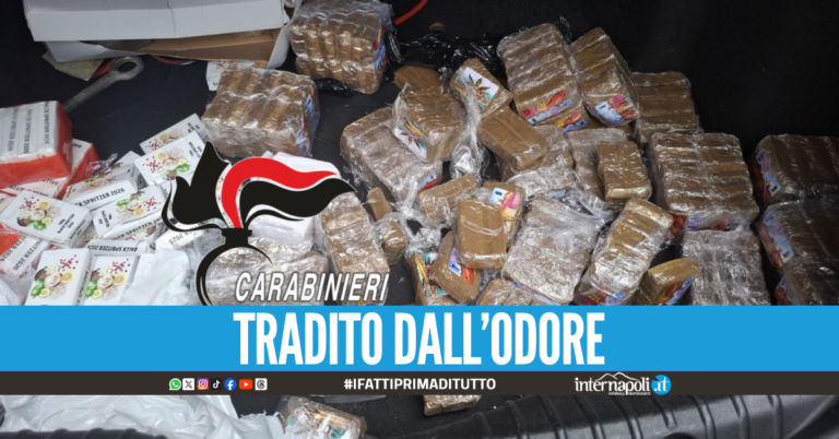 Aveva 27 chili di hashish nascosti nel portabagagli, in manette nel Napoletano