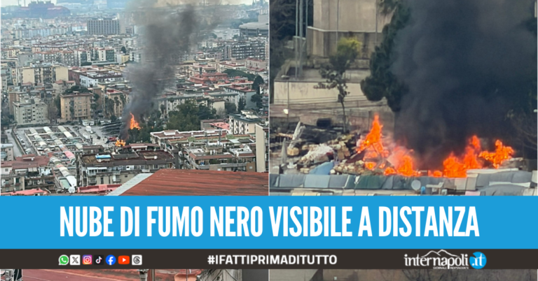 Grande paura a Fuorigrotta, scoppia incendio nel mercatino rionale