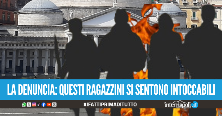Baby gang appicca incendio sotto il colonnato di piazza del Plebiscito davanti ai militari