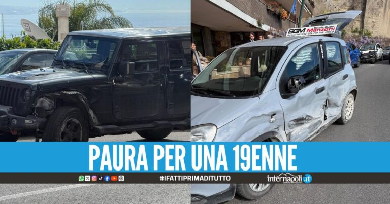 Incidente a Napoli, scontro tra un Suv e una Panda della scuola guida