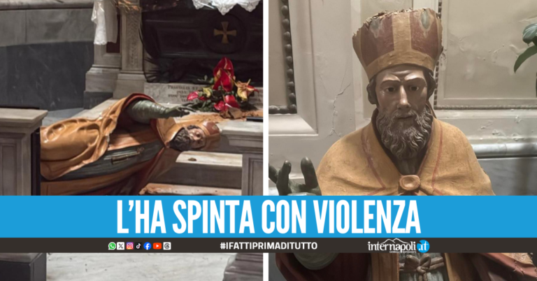 Follia al Duomo di Nola, donna danneggia la statua di San Paolino
