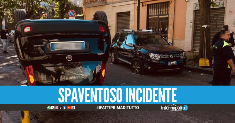 Incidente a Ponticelli, auto si capovolge al centro della carreggiata