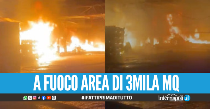 Grosso incendio nella notte a Poggioreale, fiamme nel capannone di frigoriferi