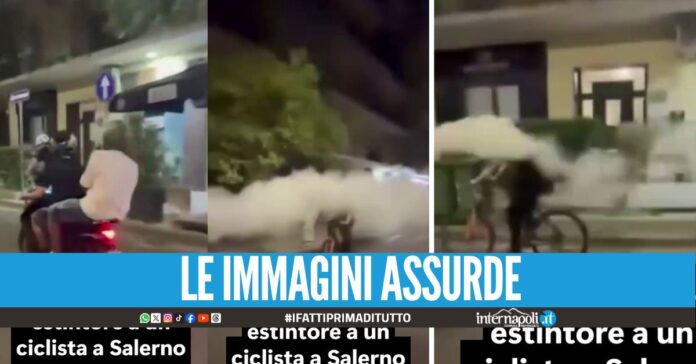 Follia a Salerno, spruzzano la polvere dell’estintore contro il ciclista