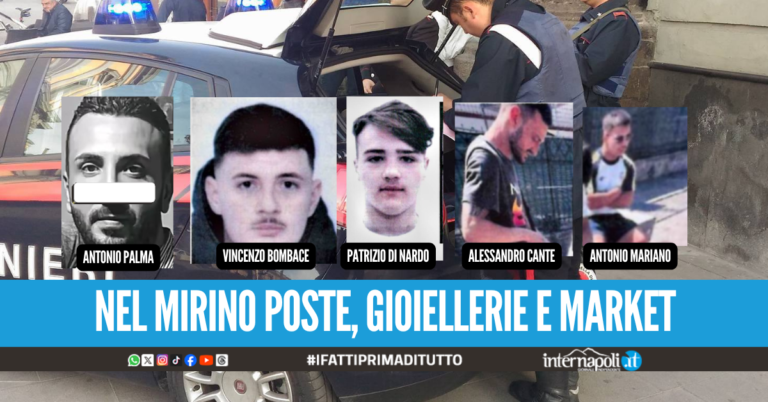 “Violenti e spietati”, nomi e foto della ‘batteria’ dei cinque rapinatori di Giugliano