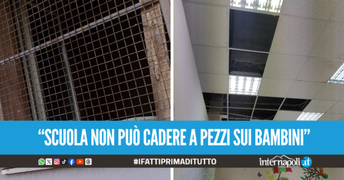Degrado e abbandono nell'asilo nido a Secondigliano, finestra crollata e soffitto a pezzi
