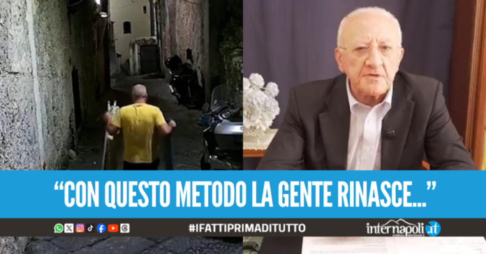 Abbandona prima il frigo e poi l'asse da stiro, De Luca show: 