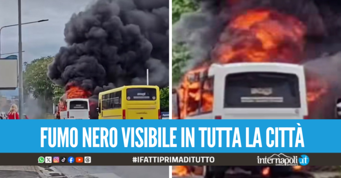 Paura a Marano, scuolabus in fiamme in zona San Rocco dopo il guasto
