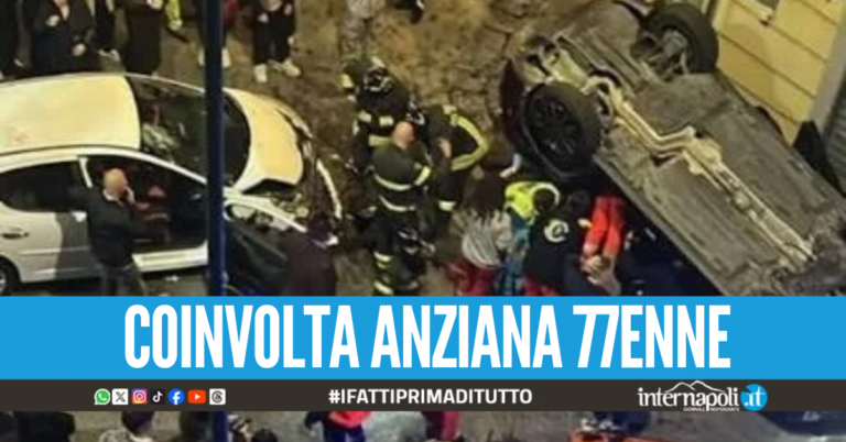 Terrificante incidente a Torre del Greco, auto si ribalta dopo lo schianto: tre feriti