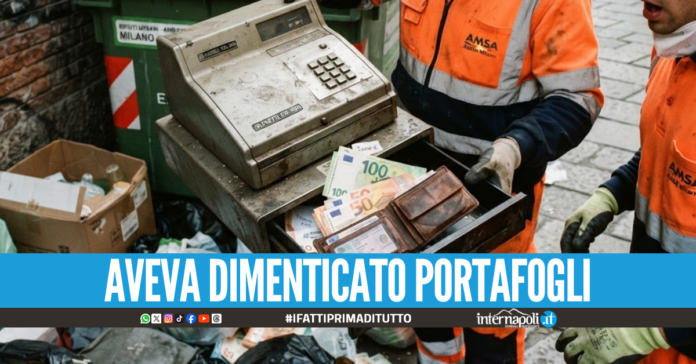 Getta il registratore di cassa con 3mila euro dentro, gli operatori ecologici glielo restituiscono