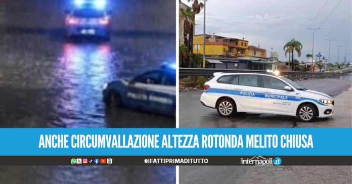 Bomba d'acqua nella notte, Tangenziale chiusa per allagamenti tra Varcaturo e Licola