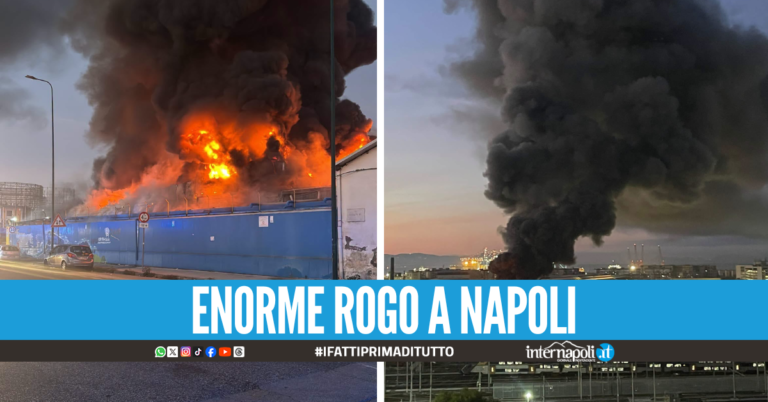 Vasto incendio all'alba a Napoli, colonna di fumo nero sulla città