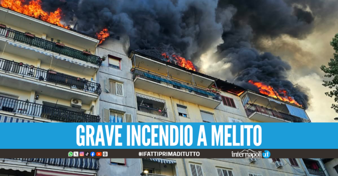 Incendio in una palazzina del Rione 219 a Melito, fiamme all’ultimo piano